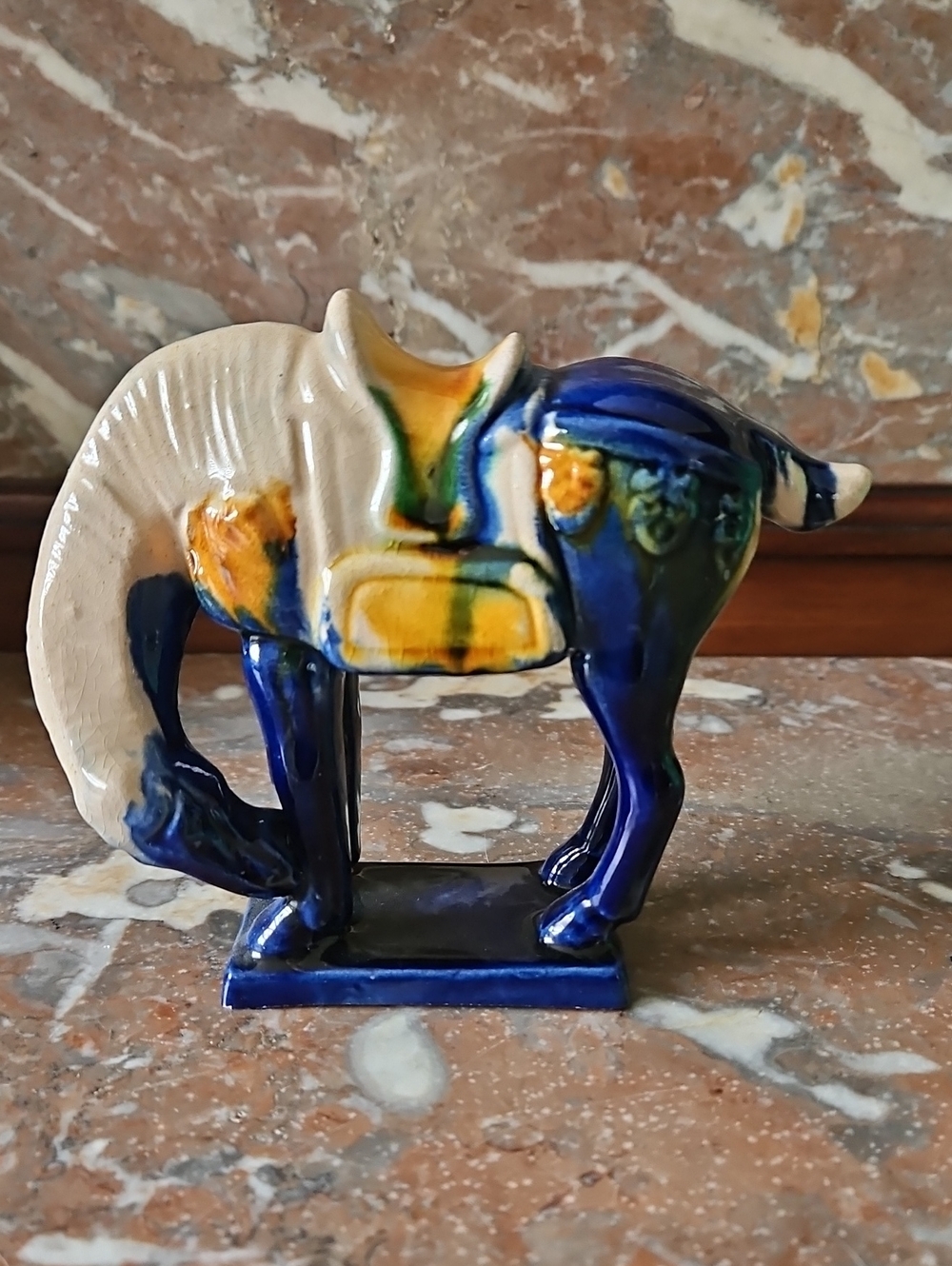 Chinese Sancai Glazed Tang Dynasty Style War Horse Flambe Drip Glaze Figurine